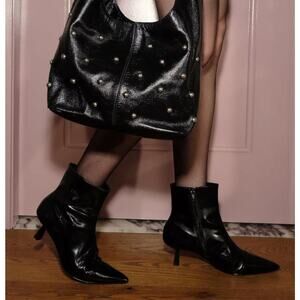 NWOB Vicson Paloma Leather Kitten Heel Ankle Booties Black Women's Size US 8